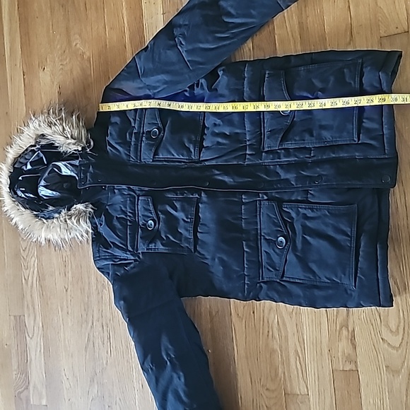 Tommy Hilfiger Black Winter Coat Faux Fur Trim Hood Women's Size Small - Picture 8 of 16